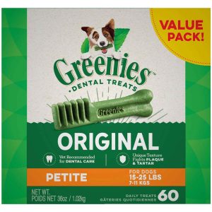 GREENIES Original Petite Natural Dog Dental Care Chews Oral Health Dog Treats, 36 Ounce Pack (60 Tre