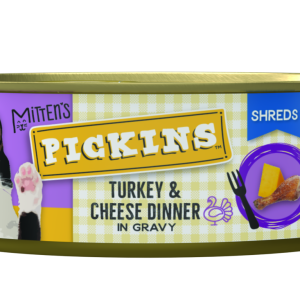Mitten's Pickins Wet Cat Food, Turkey & Cheese Dinner Shreds In Gravy, 5.5 Ounces