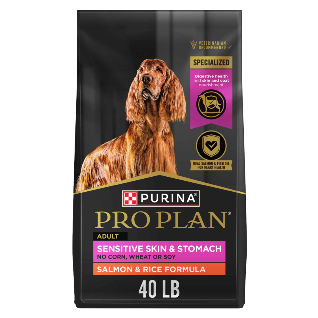 Purina Pro Plan Sensitive Skin and Stomach Adult Dry Dog Food, Salmon & Rice Formula - 40 Pound Bag