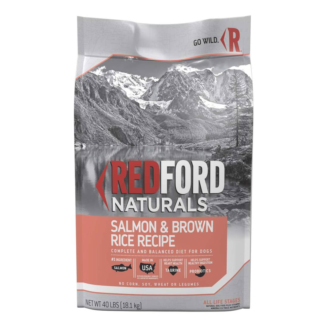 Redford Naturals Salmon & Brown Rice Recipe Adult Dry Dog Food, 40 Pounds