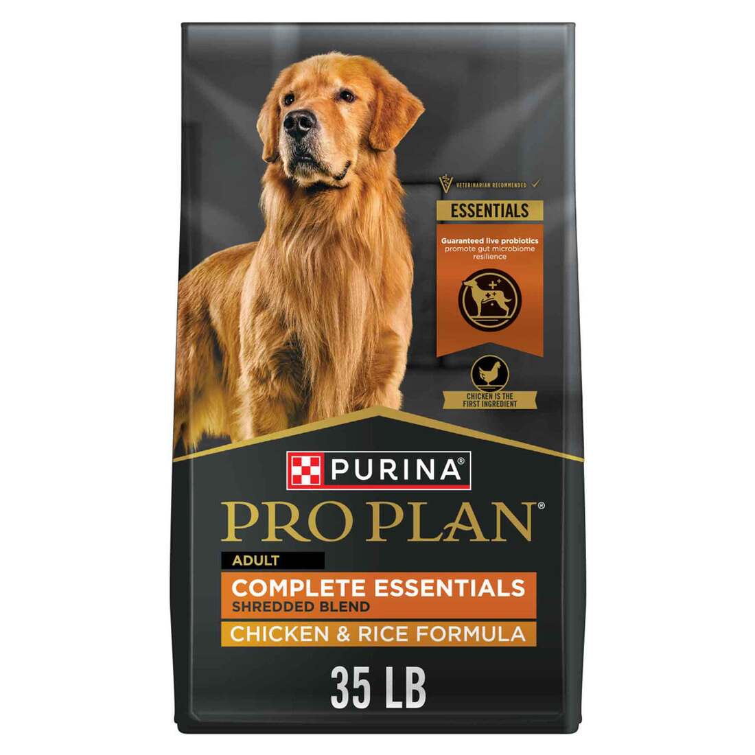 Purina Pro Plan Complete Essentials Shredded Blend Dry Dog Food, Chicken and Rice - 35 Pound Bag